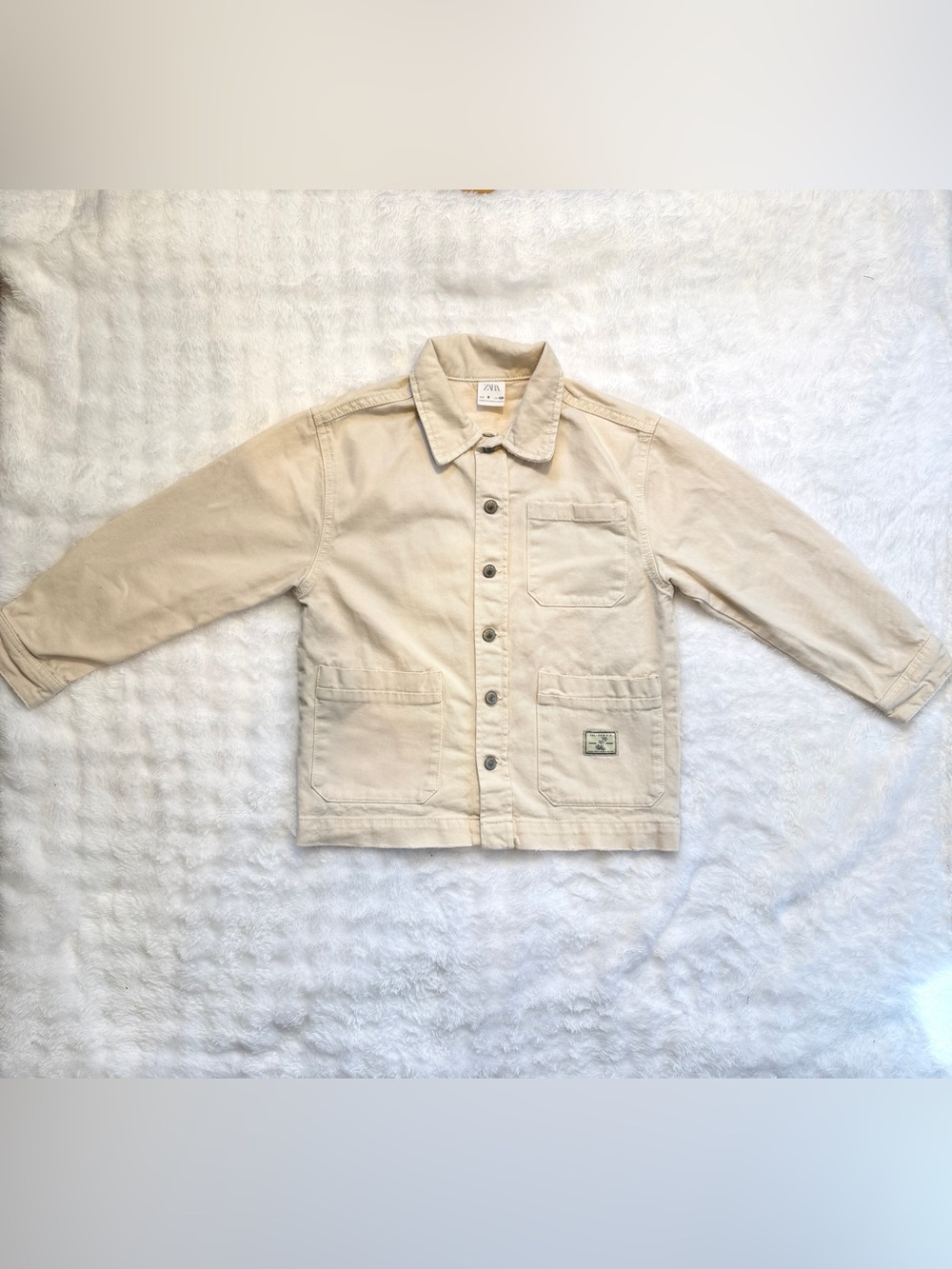 ZARA Youth Button Front Twill Collard Long Sleeve Utility Jacket Size 8 Youth - Picture 2 of 8